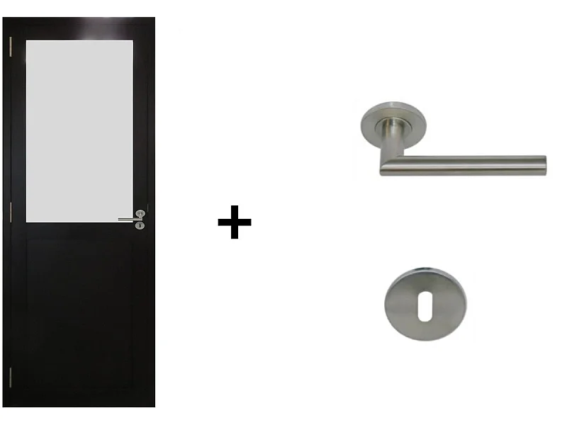 Bloc Porte Athena Noir H204 x L73 Poussant Droite Cotes Tableau +Poignee Pomerol