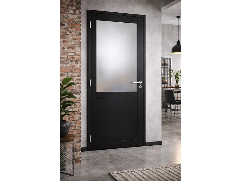 Bloque de puerta negro Athena H204 x L73 Dimensiones de la mesa empujando hacia la derecha + manija