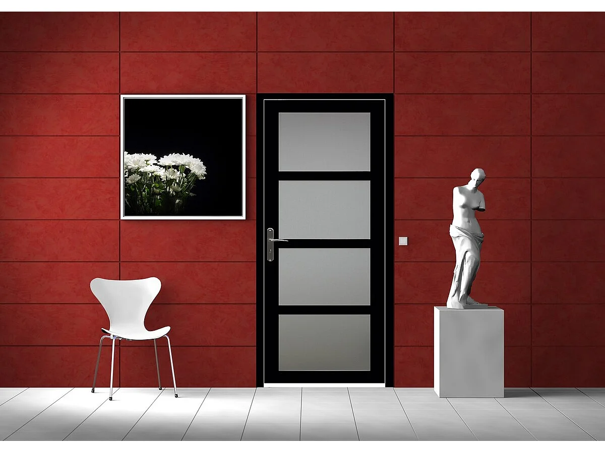 Bloc Porte Telia Noir Vitree H204 x L73 Poussant Droite Cotes Tableau +Poignee Pomerol