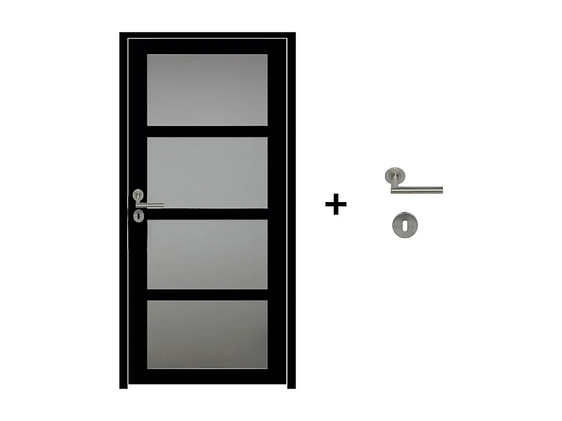 Bloc Porte Telia Noir Vitree H204 x L73 Poussant Droite Cotes Tableau +Poignee Pomerol