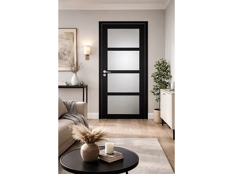 Bloque de puerta de vidrio negro Telia H204 x L73 Panel lateral derecho de empuje + manija