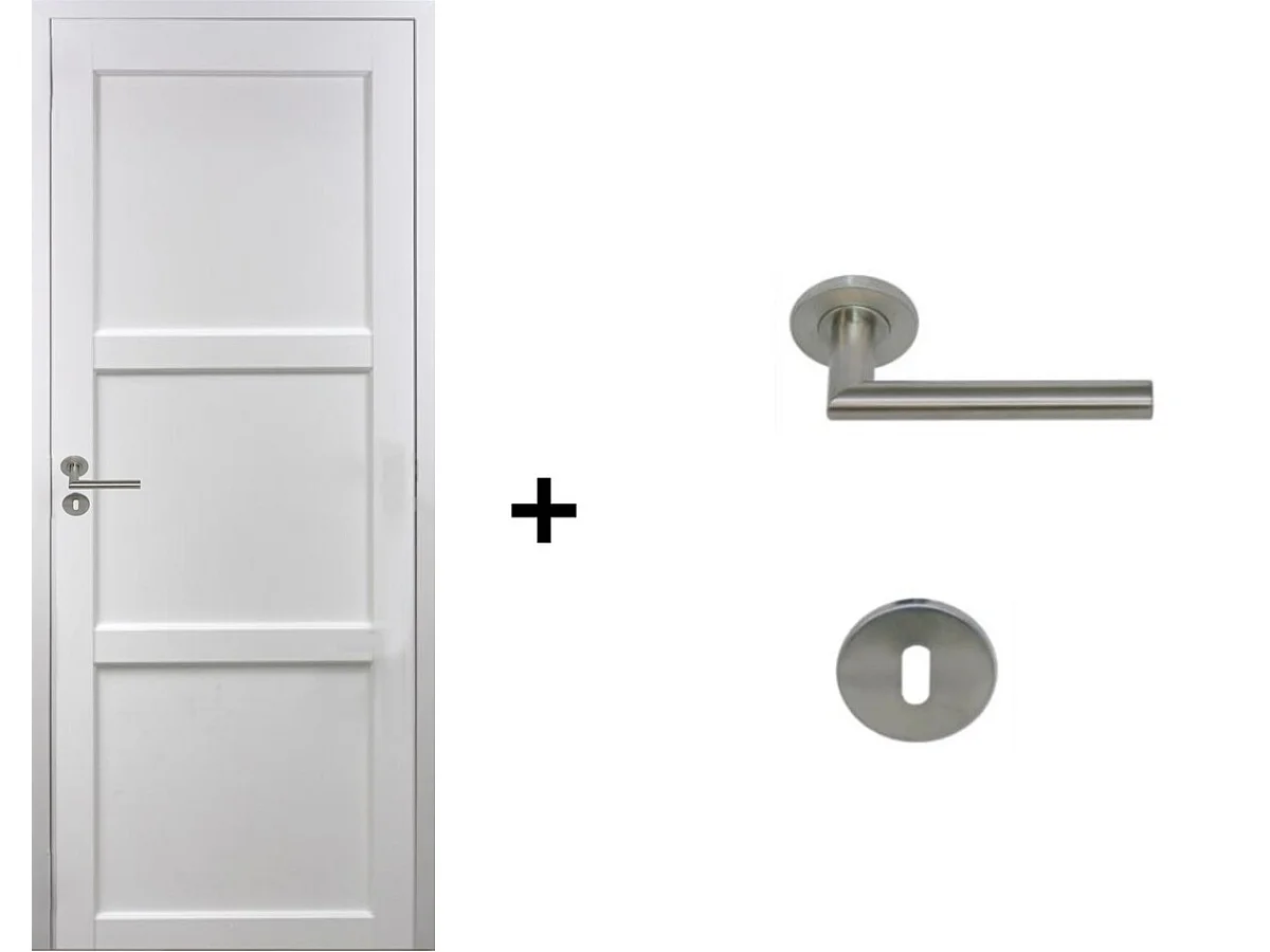 Blocco Porta Korya Bianco 3 Pannelli H204 x L83 Pannello Nervature Spingendo Destra + Maniglia