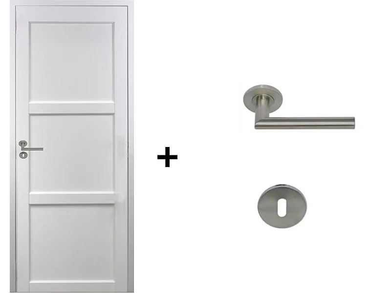 Bloc Porte Korya Blanc 3 panneaux H204 x L83 Poussant Droite Cotes Tableau +Poignee Pomerol