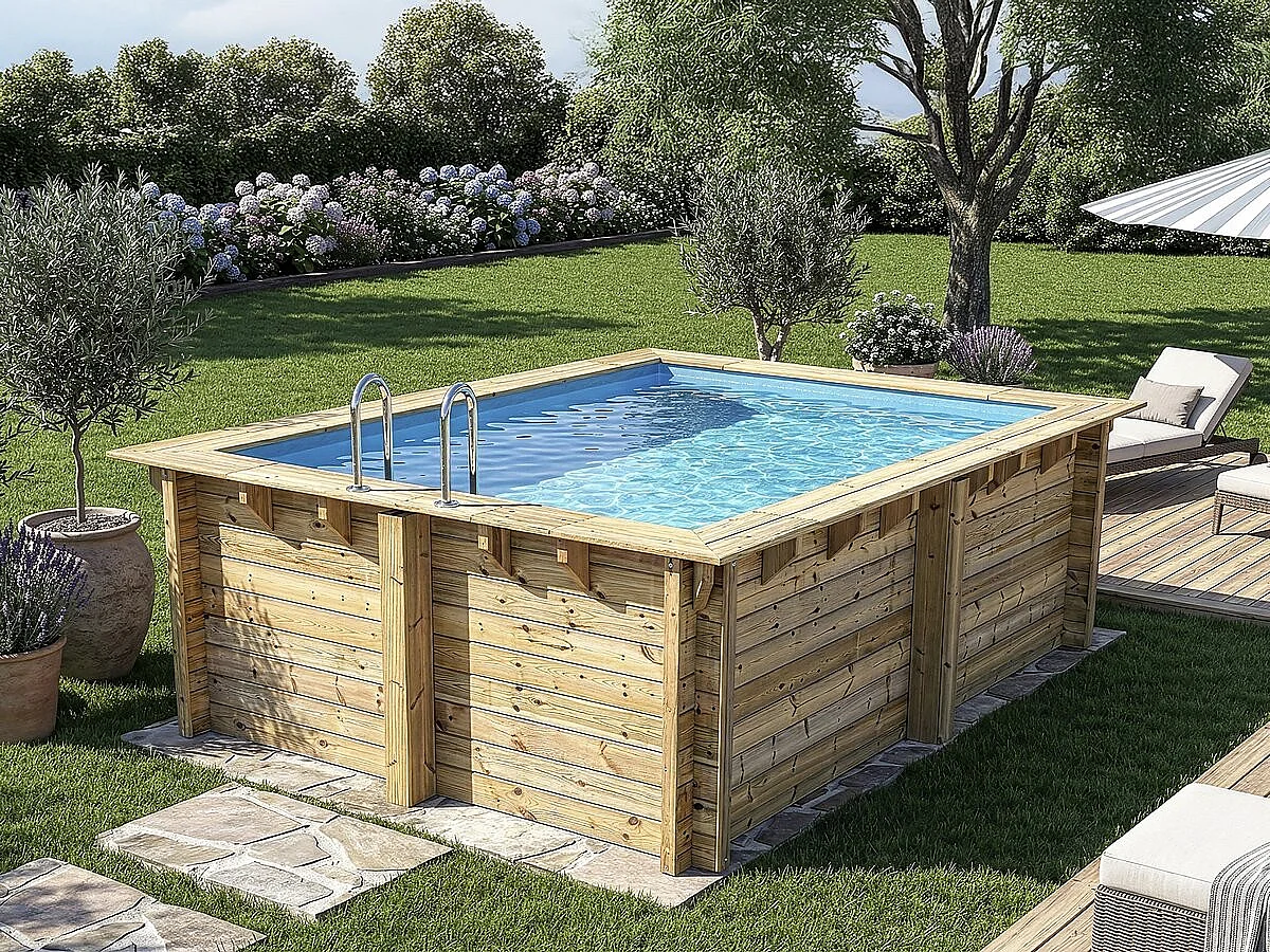 Piscine bois rectangle " Zanzibar "- 3.50 x 2.30 x 1.24 m + Pompe à chaleur  3.5 kw/h - Hayward - "Micro" - Noir
