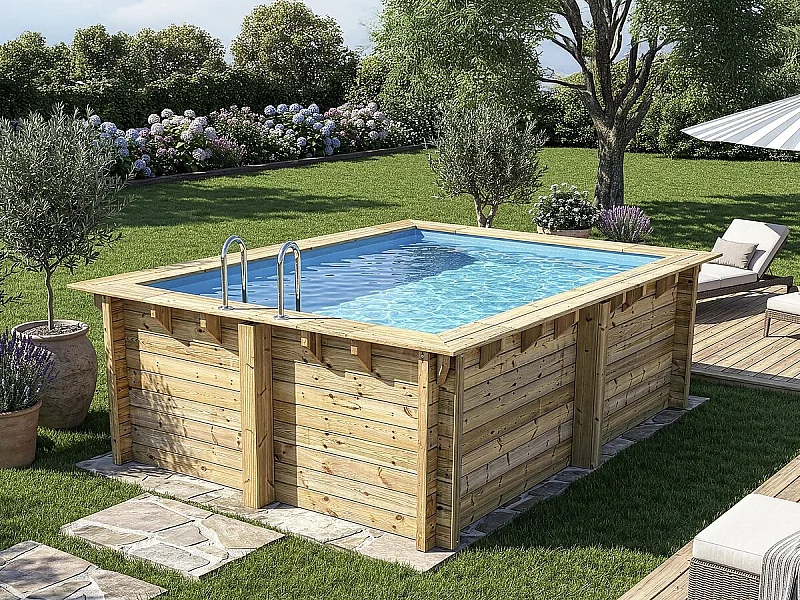 Piscine bois rectangle " Zanzibar "- 3.50 x 2.30 x 1.24 m + Pompe à chaleur  3.5 kw/h - Hayward - "Micro" - Noir