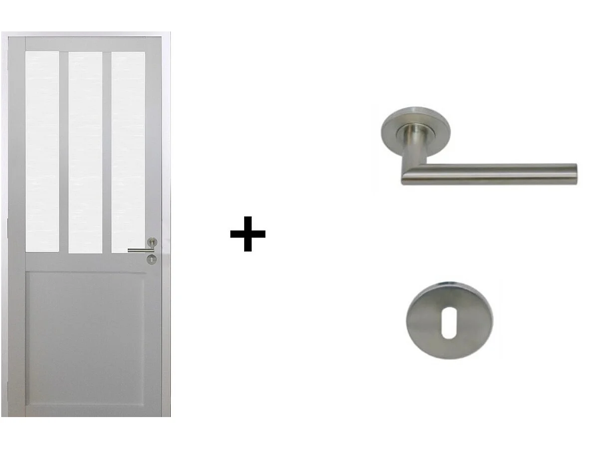 Blocco porta officina BIANCO in vetro smerigliato H204 x L83 Dimensioni tavolo a spinta sinistra + maniglia