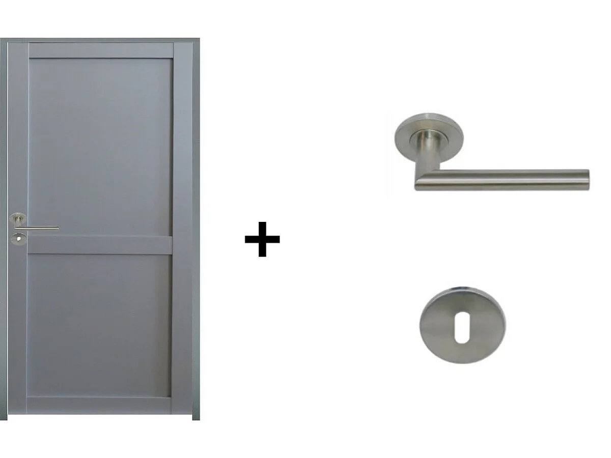 Blocco Porta Athena RAL7035 2 ante H204 x L83 Pannello Nervatura Spingendo Dx + Maniglia