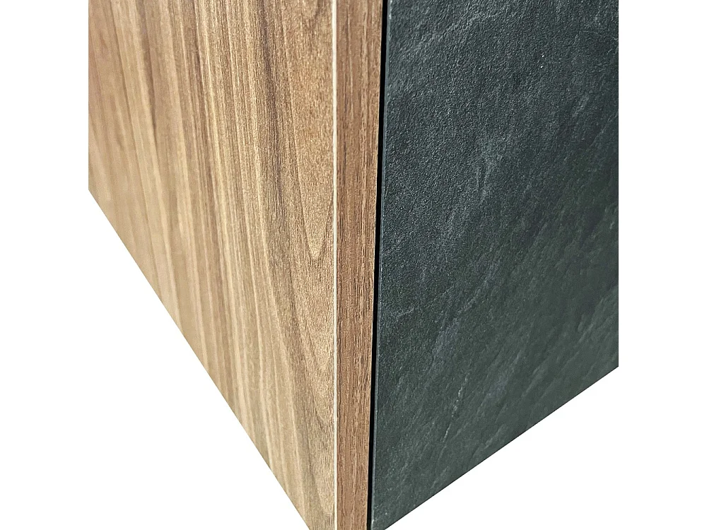 Meuble TV 160 cm LEONARDO 2 tiroirs 2 niches / Décor noyer et ardoise