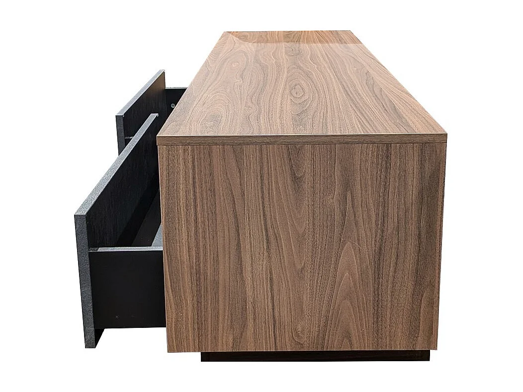 Meuble TV 160 cm LEONARDO 2 tiroirs 2 niches / Décor noyer et ardoise