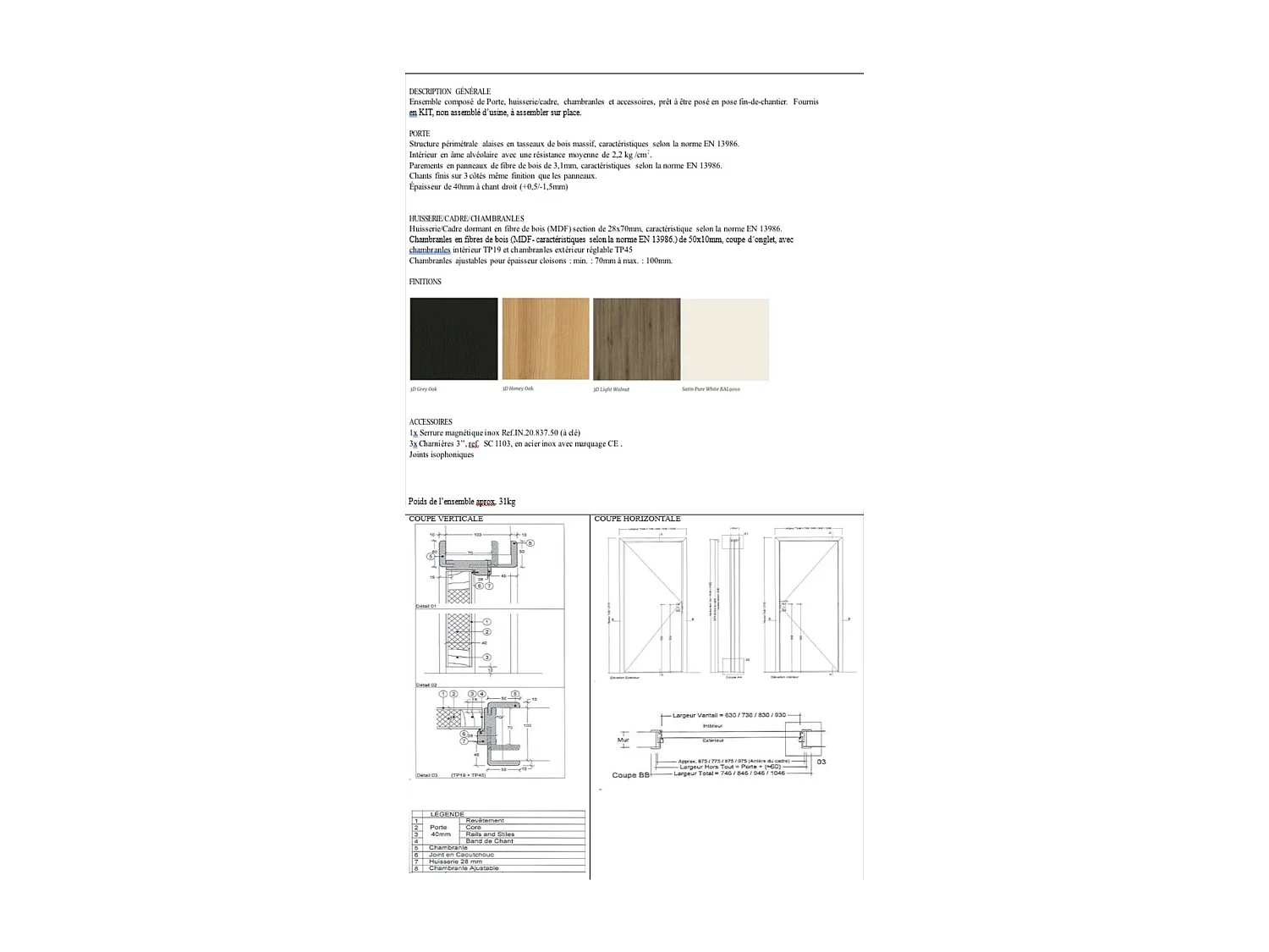 Bloc Porte Effet Chêne Anthracite Grey Oak H204 X L93 Cm Côte Tableau P.gauche Gd Menuiseries