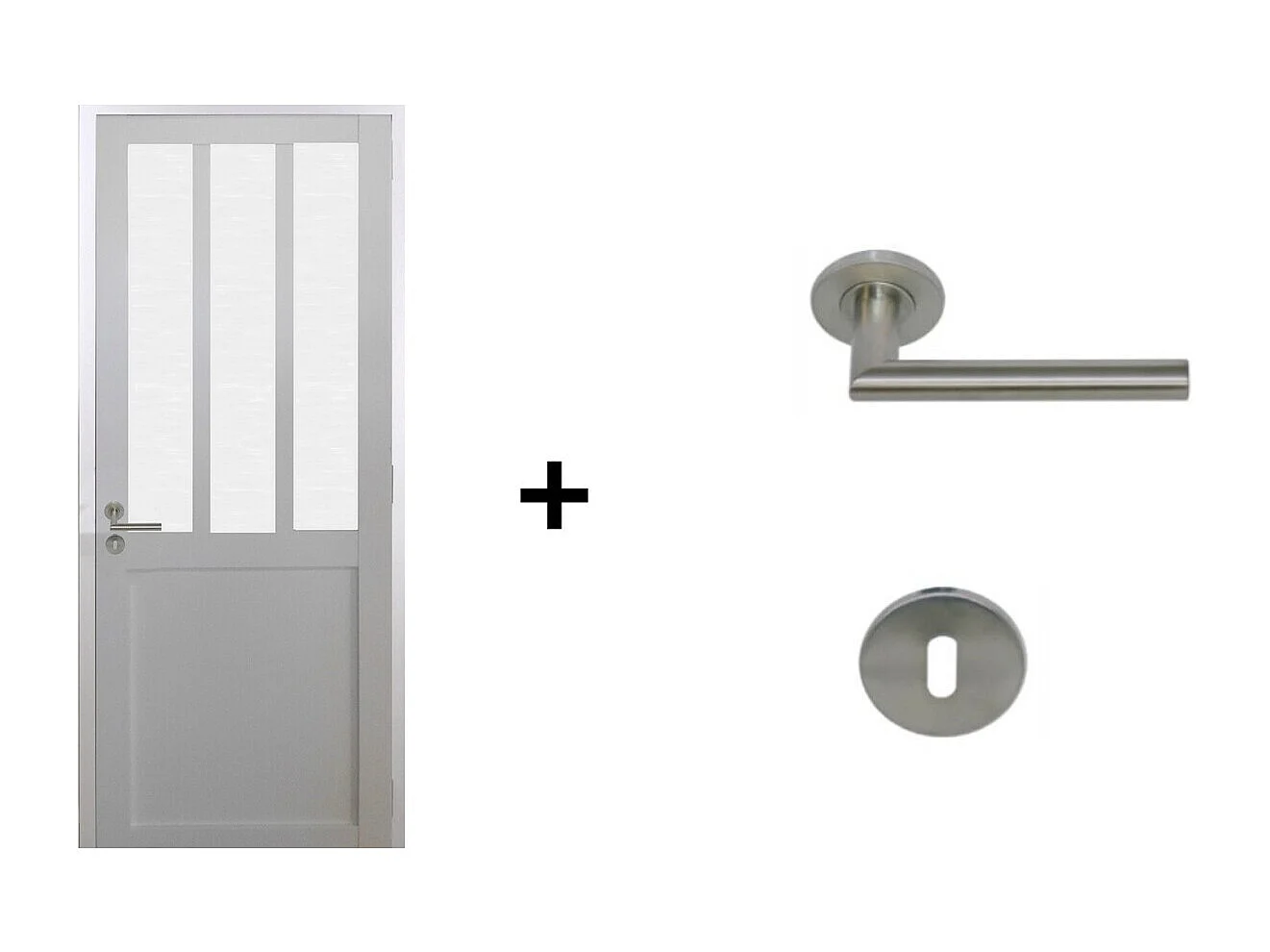 Bloc Porte Atelier BLANC vitre depoli H204 x L73 Poussant Droite Cotes Tableau +Poignee Pomerol