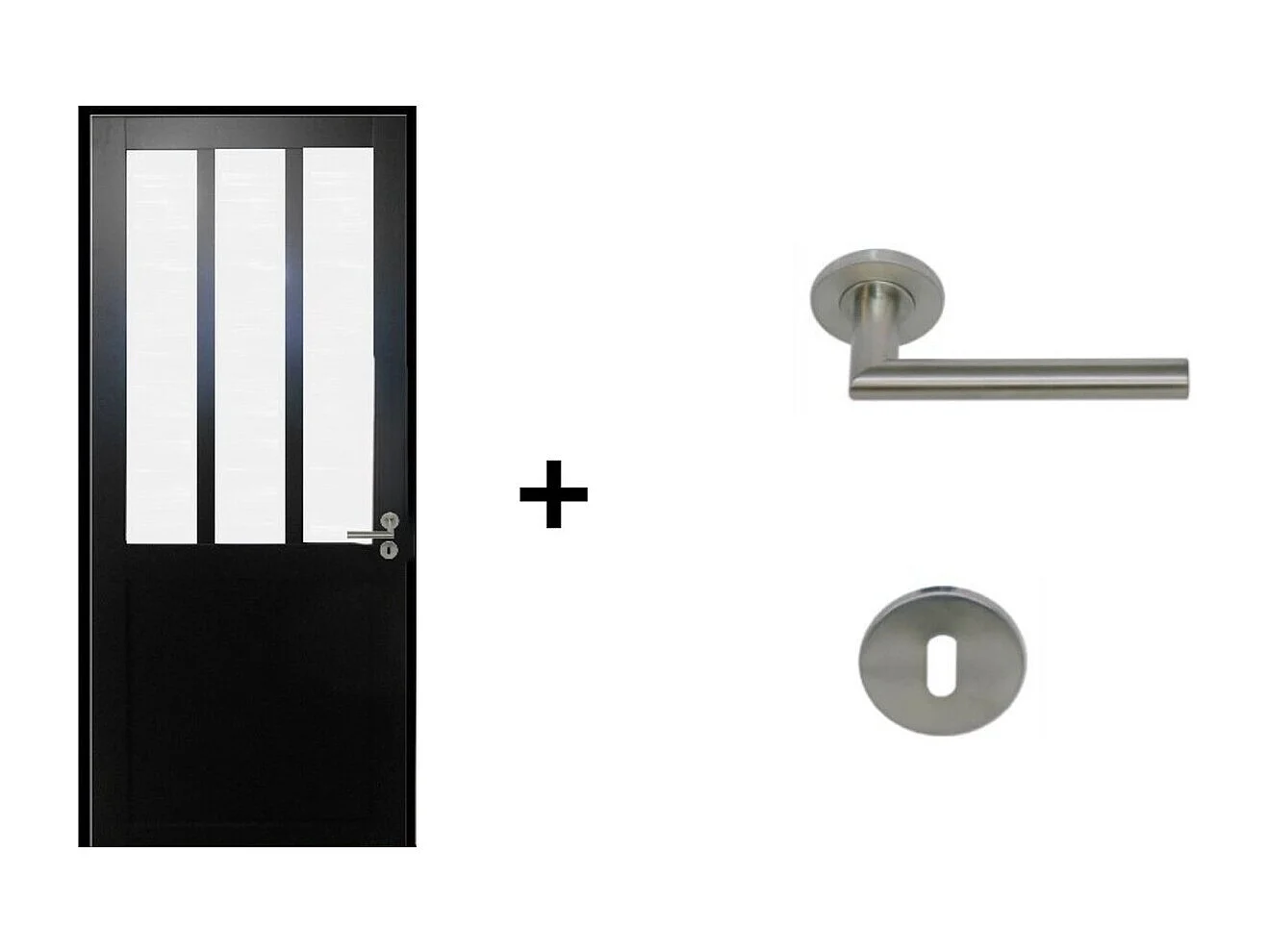 Blocco Porta Officina Vetro Nero Smerigliato H204 x L83 Dimensioni Pannello di Spinta Sinistro + Maniglia