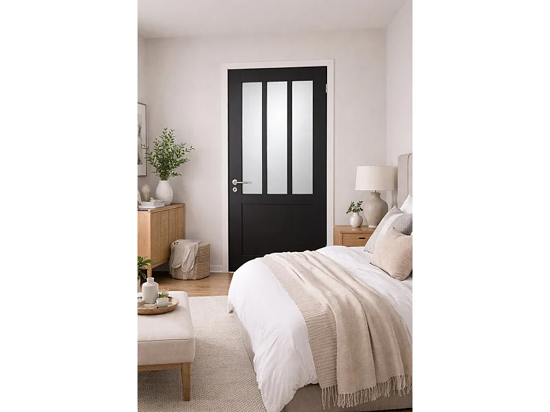 Bloque de puerta de taller Vidrio esmerilado negro H204 x L83 Dimensiones del panel de empuje izquierdo + manija