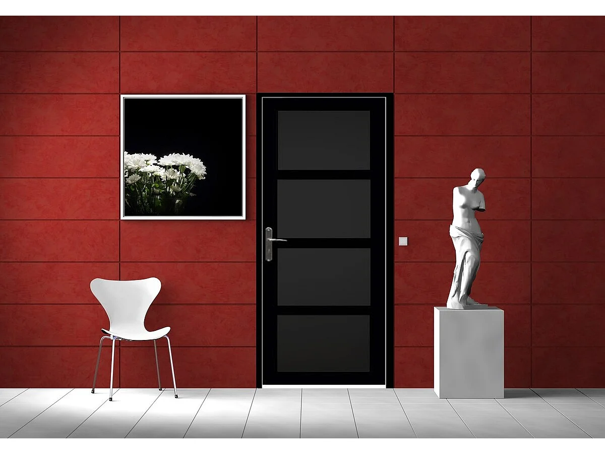 Bloc Porte Telia noir 4 panneaux H204 x L73 Poussant Droite Cotes Tableau +Poignee Pomerol