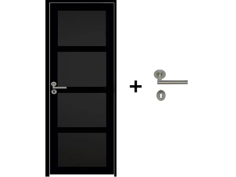 Bloc Porte Telia noir 4 panneaux H204 x L73 Poussant Droite Cotes Tableau +Poignee Pomerol