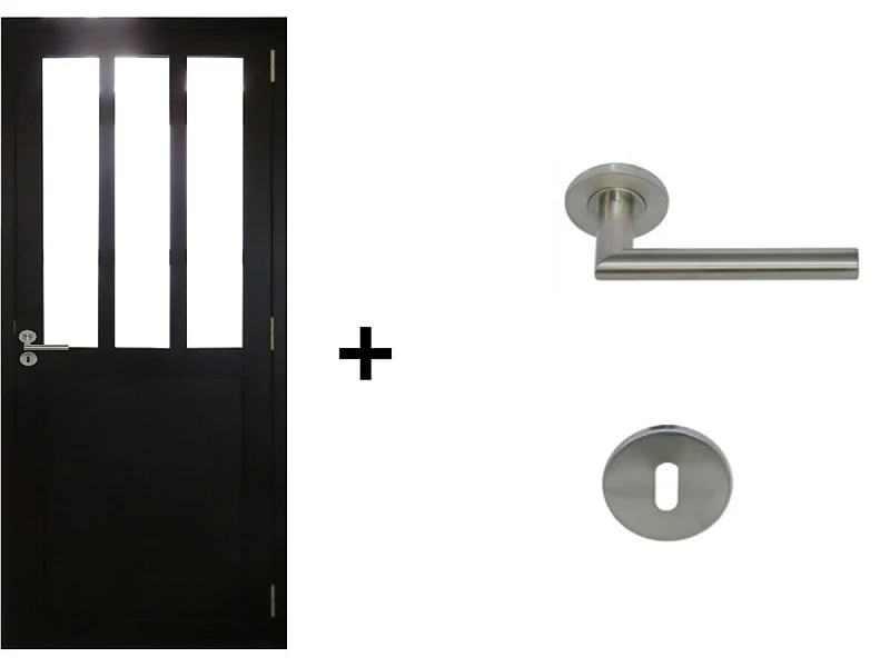 Bloque de puerta de taller negro H204 x L73 Nervios del panel de empuje izquierdo + manija