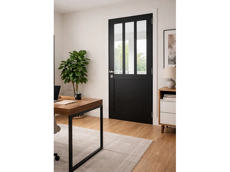 Bloc Porte Atelier Noir H204 X L73 Poussant Gauchecôte Tableau,poignee Pomerol Gd Menuiseries