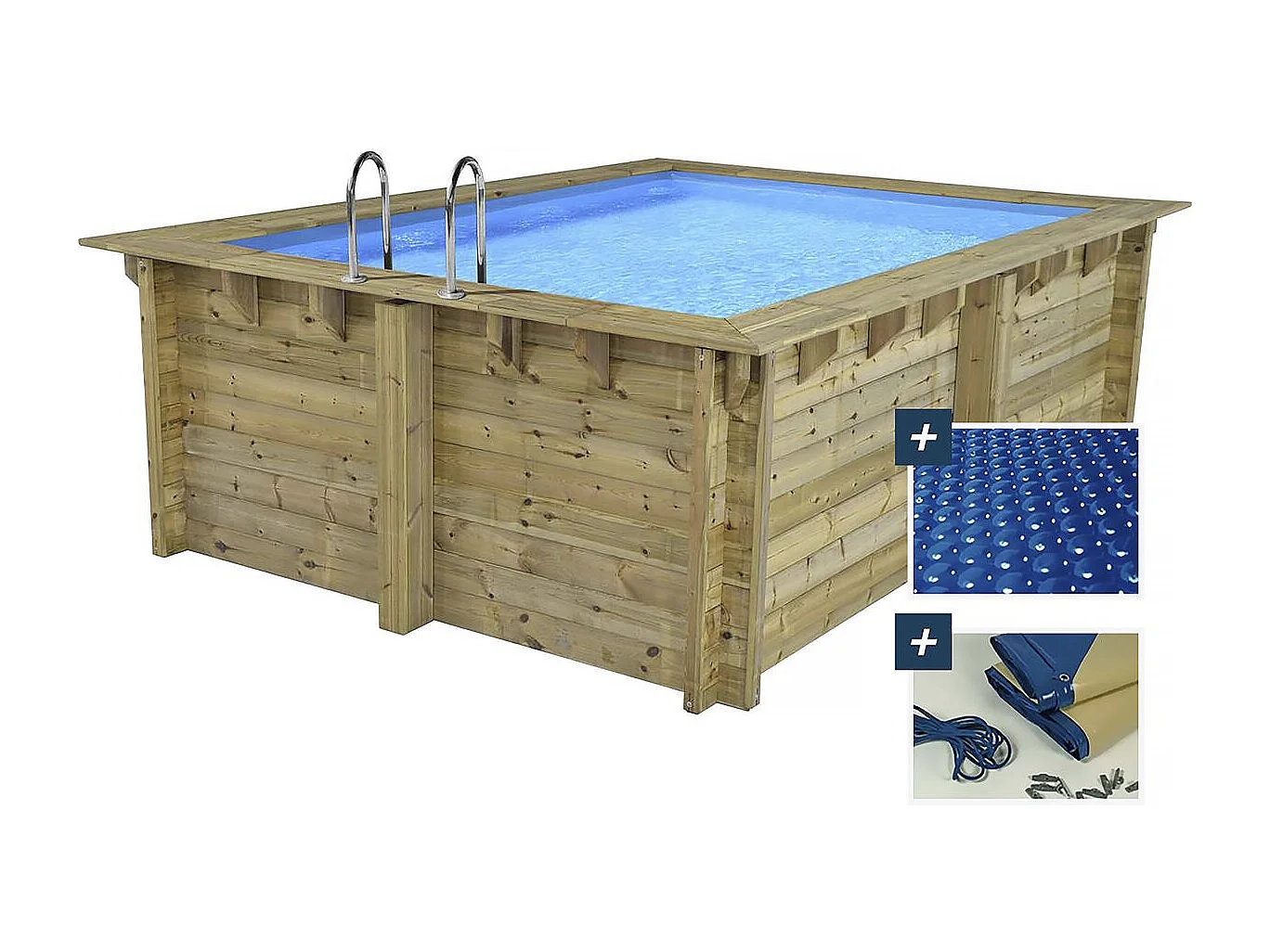 Piscine bois rectangle " Zanzibar "- 3.50 x 2.30 x 1.24 m - Bâche à bulles  180 µ - Bâche hiver  280 g/m²