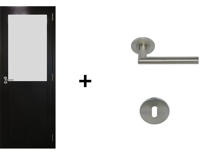 Bloque de puerta negro Athena H204 x L73 Empujando las dimensiones de la mesa izquierda + manija