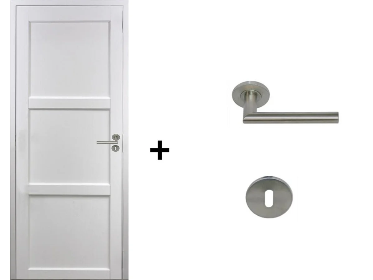 Bloc Porte Korya Blanc 3 panneaux H204 x L73 Poussant Gauche Cotes Tableau +Poignee Pomerol