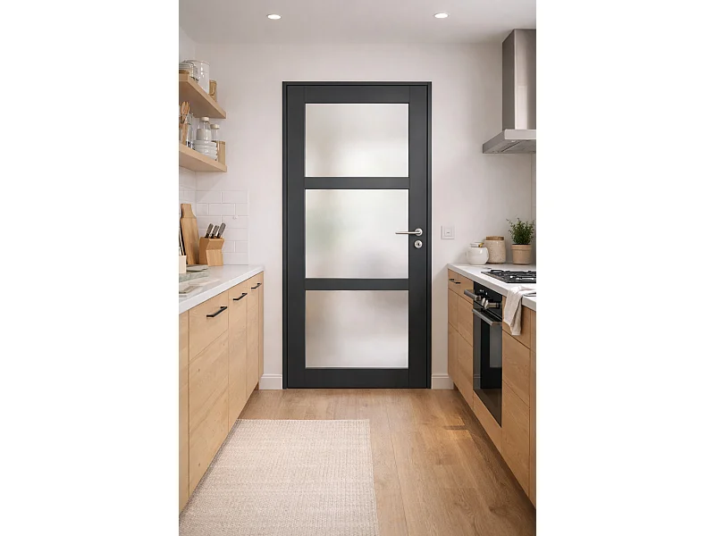 Blocco porta in vetro Blakeria RAL7016 H204 x L83 Pannello laterale a spinta sinistro + maniglia