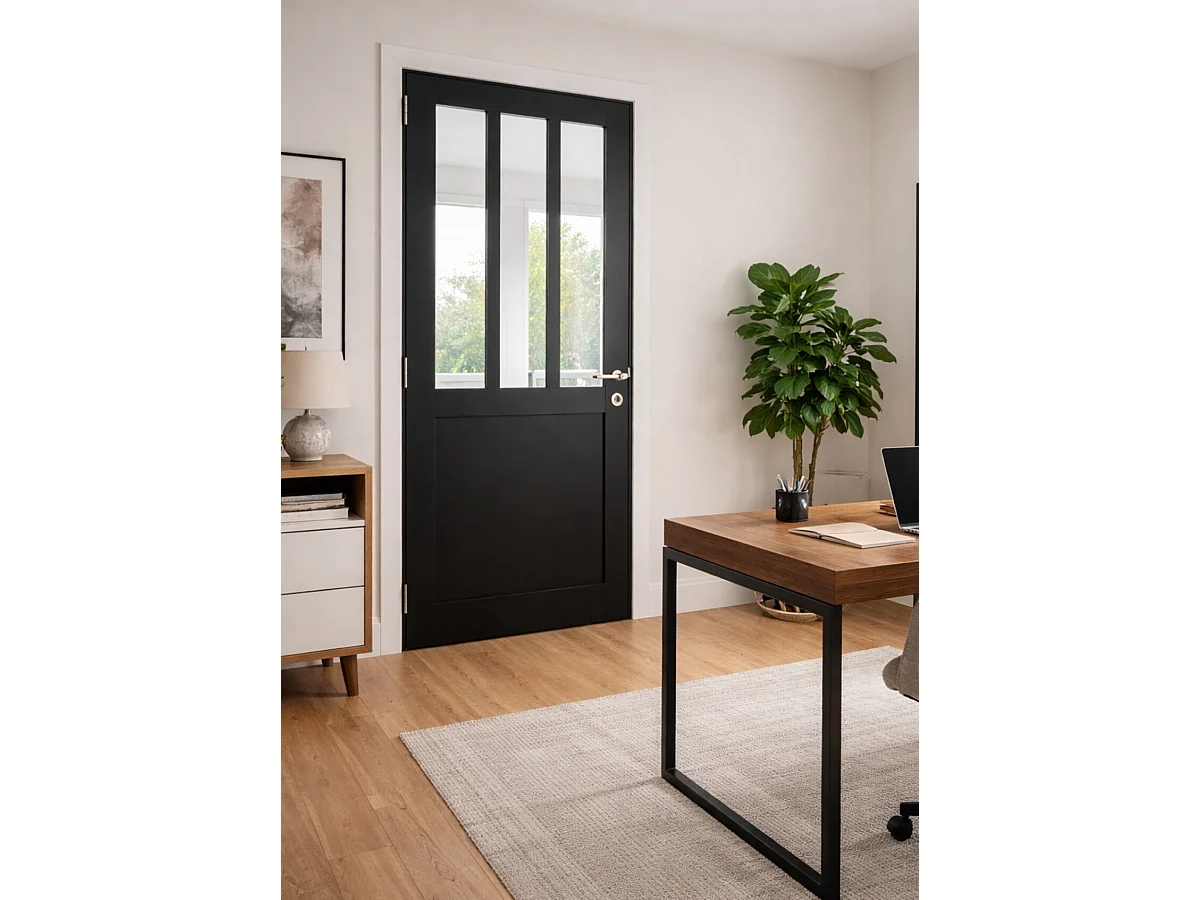 Blocco porta officina nero H204 x L83 Pannello laterale a spinta destro + maniglia