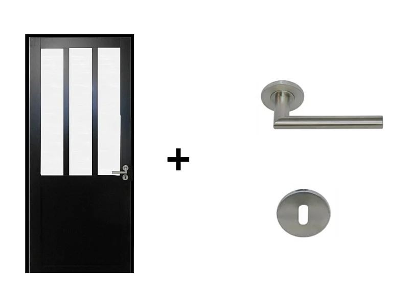 Bloque de puerta de taller Vidrio esmerilado negro H204 x L73 Dimensiones del panel de empuje izquierdo + manija