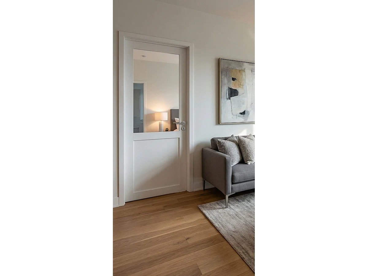 Bloque para puerta de taller BLANCO sin parteluz Al. 204 x L. 73 Dimensiones de la mesa de empuje izquierda + tirador