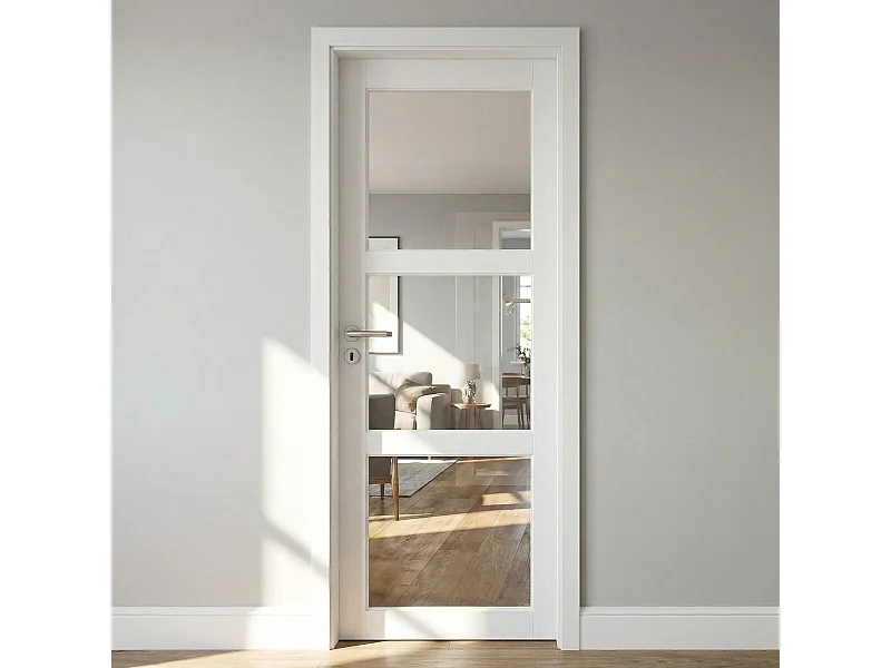 Bloc Porte Kenya Blanc Vitrage Transparent H204 X L83 Poussant Droite Côte Tableau + Poignee Pomerol Gd Menuiserie