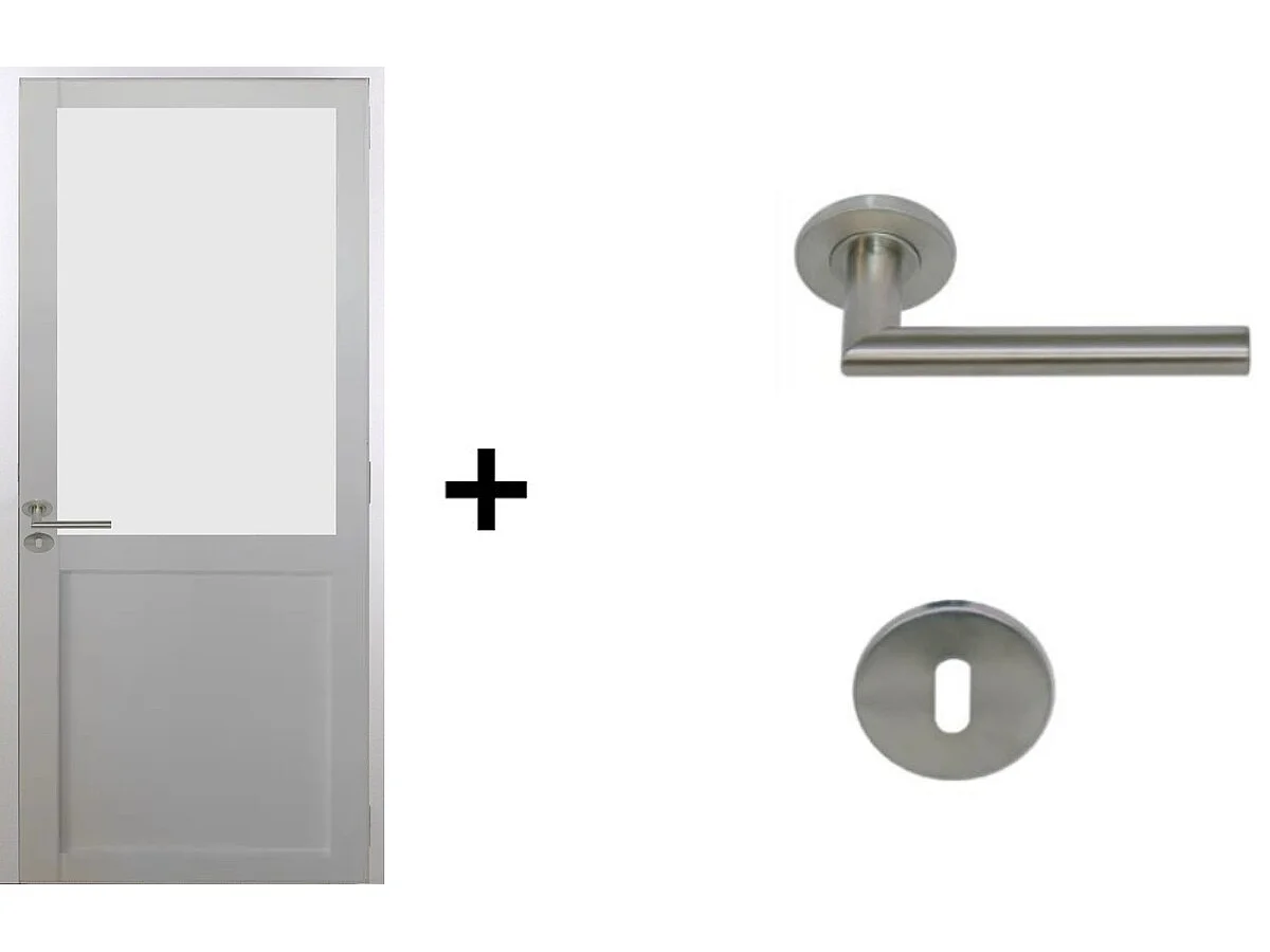 Bloc Porte Athena BLANC H204 x L83 Poussant Droite Cotes Tableau +Poignee Pomerol