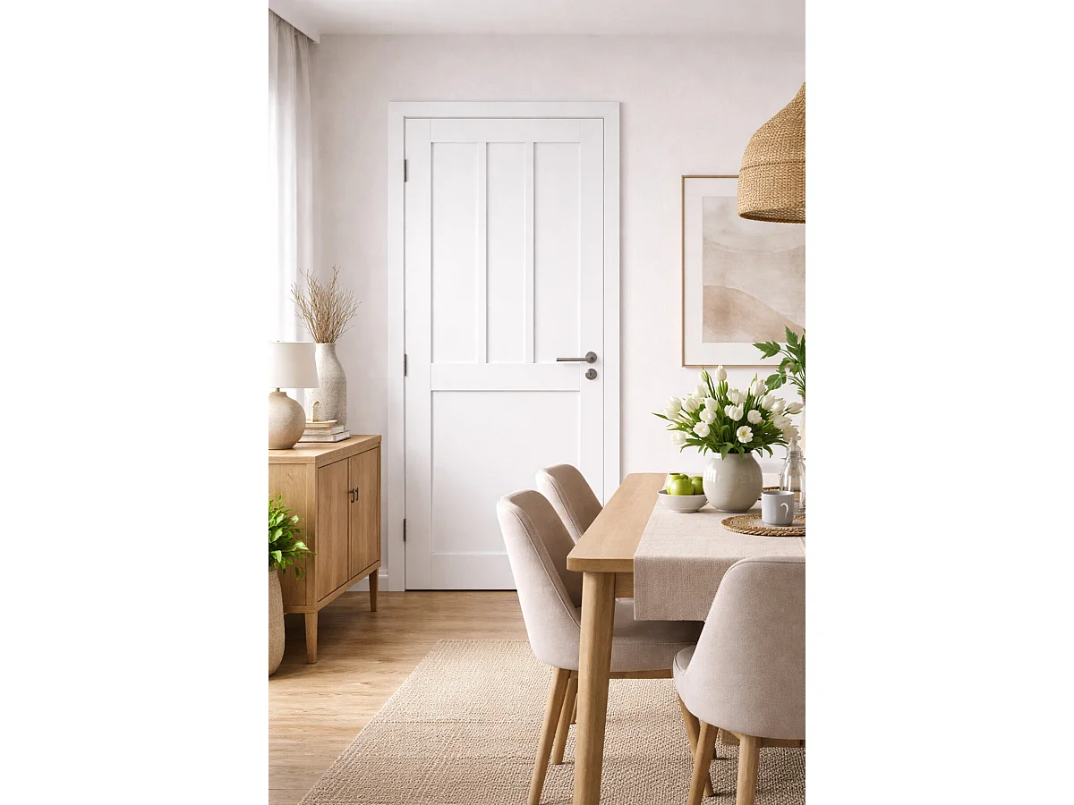 Blocco Porta Officina 2 Pannelli Bianco H204 x L73 Pannello Nervature Spingendo Dx + Maniglia