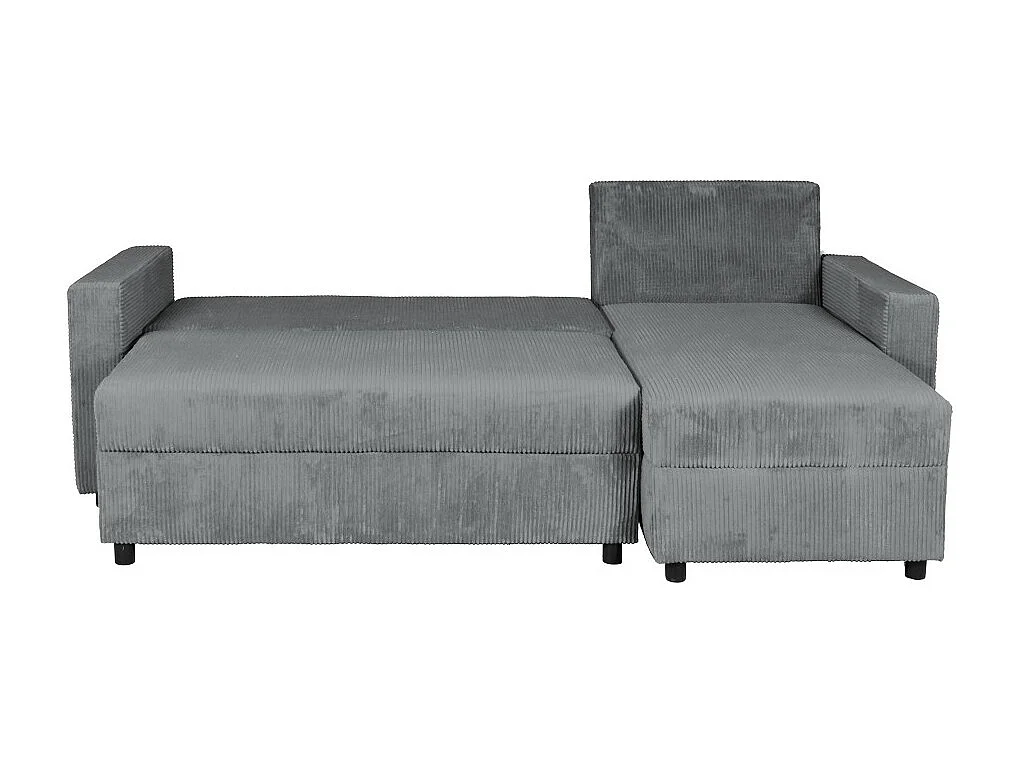 Canapé d'angle convertible et réversible avec coffre THEO en velours côtelé / Gris