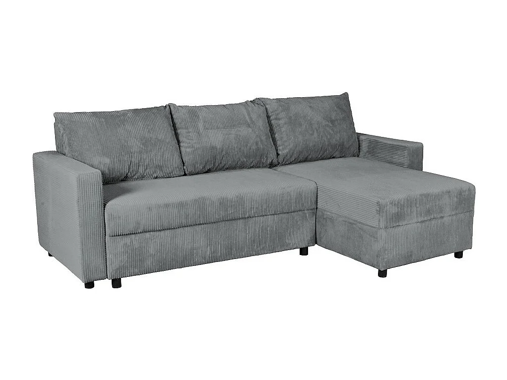 Canapé d'angle convertible et réversible avec coffre THEO en velours côtelé / Gris