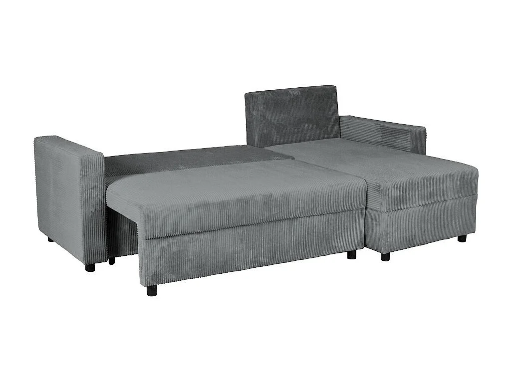 Canapé d'angle convertible et réversible avec coffre THEO en velours côtelé / Gris