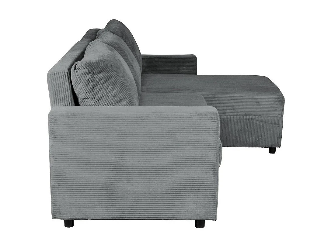 Canapé d'angle convertible et réversible avec coffre THEO en velours côtelé / Gris