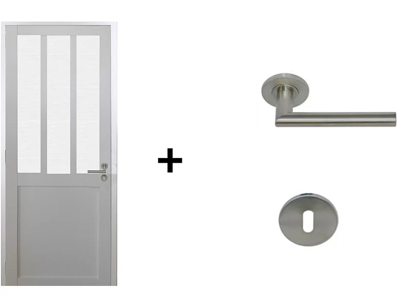 Bloc Porte Atelier BLANC vitre depoli H204 x L73 Poussant Gauche Cotes Tableau +Poignee Pomerol