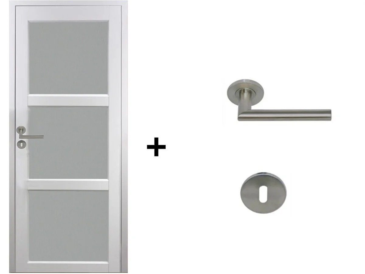 Blocco Porta Kenya Vetro Bianco H204 x L83 Pannello Lati Sx Spinta + Maniglia