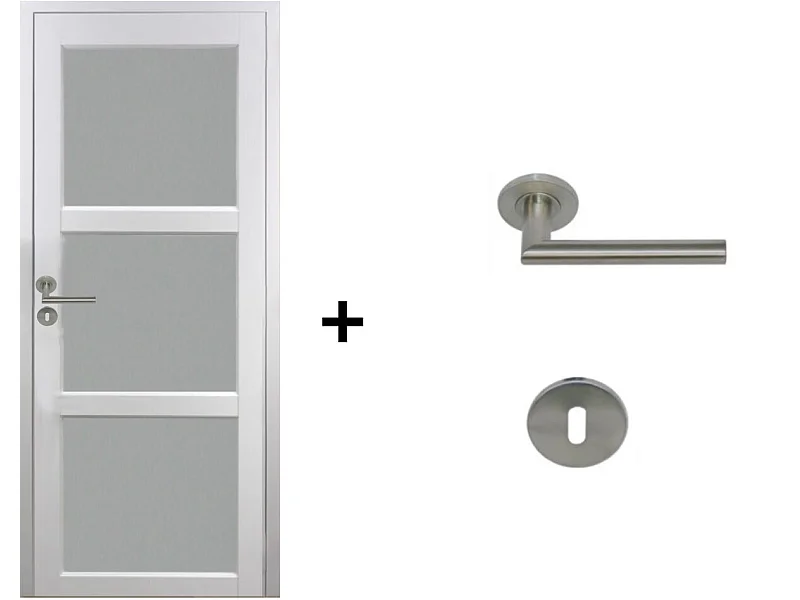 Bloc Porte Kenya Blanc Vitre H204 x L83 Poussant Droite Cotes Tableau +Poignee Pomerol