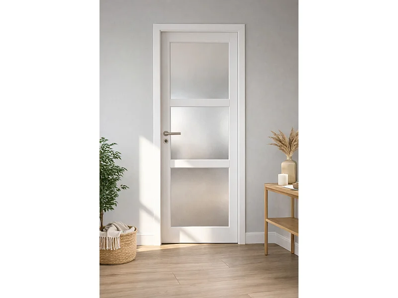 Bloc Porte Kenya Blanc Vitre H204 X L83 Poussant Droite Côte Tableau +poignee Pomerol Gd Menuiserie