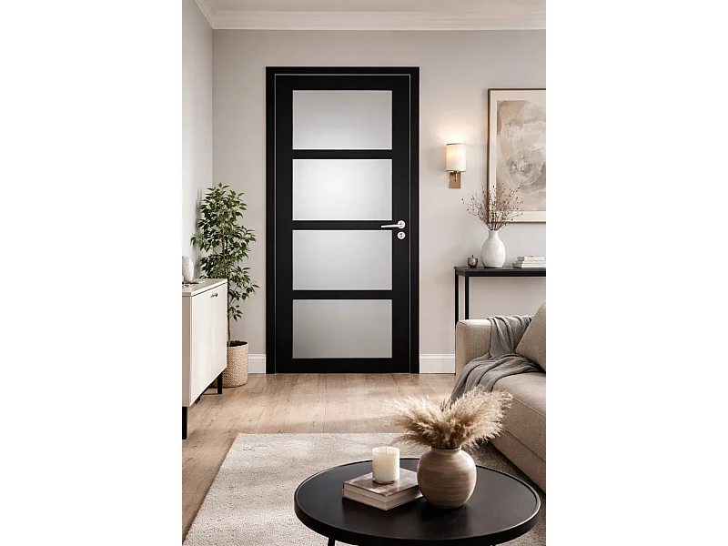 Bloc Porte Telia Noir Vitrée H204 X L73 Côte Tableau P.gauche,poignee Pomerol Gd Menuiseries