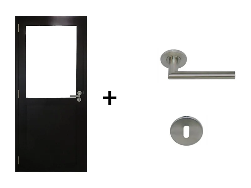 Bloc Porte Atelier Noir sans meneau H204 x L83 Poussant Droite Cotes Tableau +Poignee Pomerol