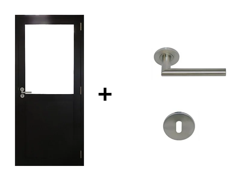 Bloque de puerta de taller negro sin parteluz Al. 204 x L. 73 Dimensiones de la mesa de empuje izquierda + tirador