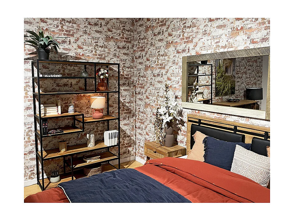 Bibliothèque H. 180 cm 9 étages en bois de teck et métal – COLSON