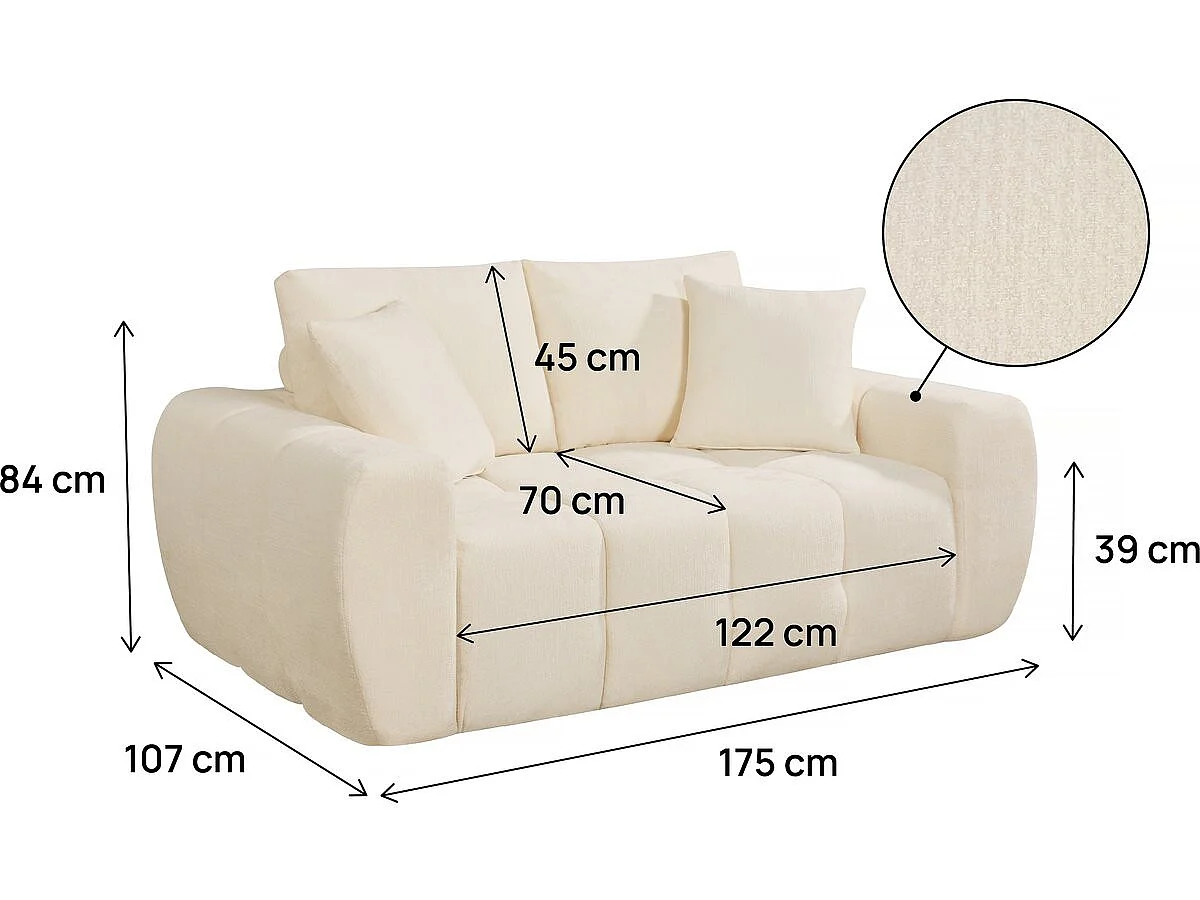 Canapé 2 places en tissu 3D beige LÉONIE