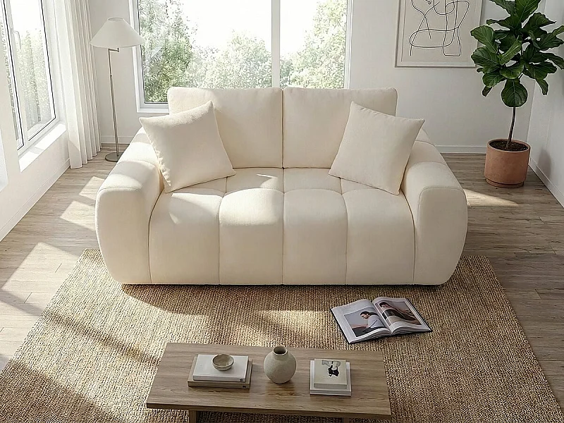 Canapé droit en tissu style bubble "Léonie" - 2 places - Beige