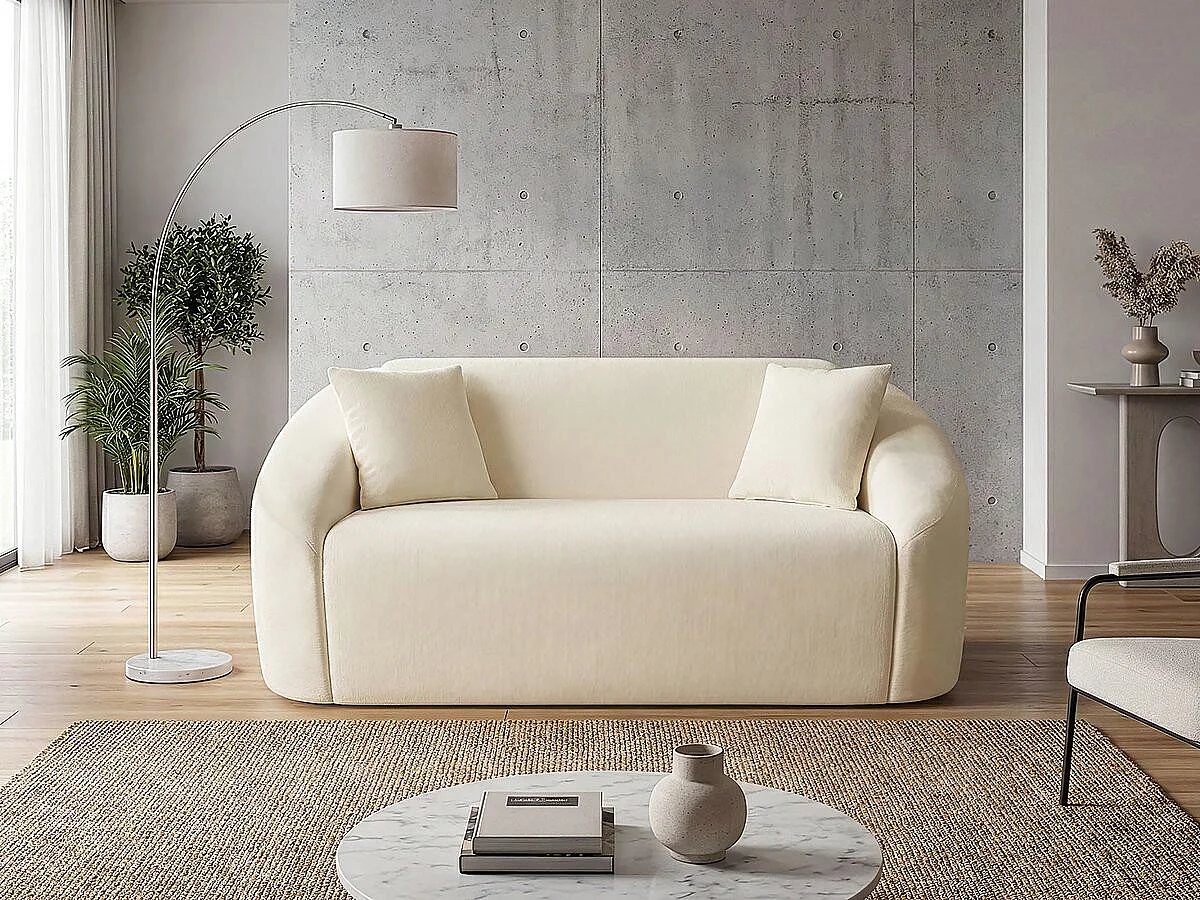 Canapé droit fixe en tissu "Ondine" - 2 places - Beige