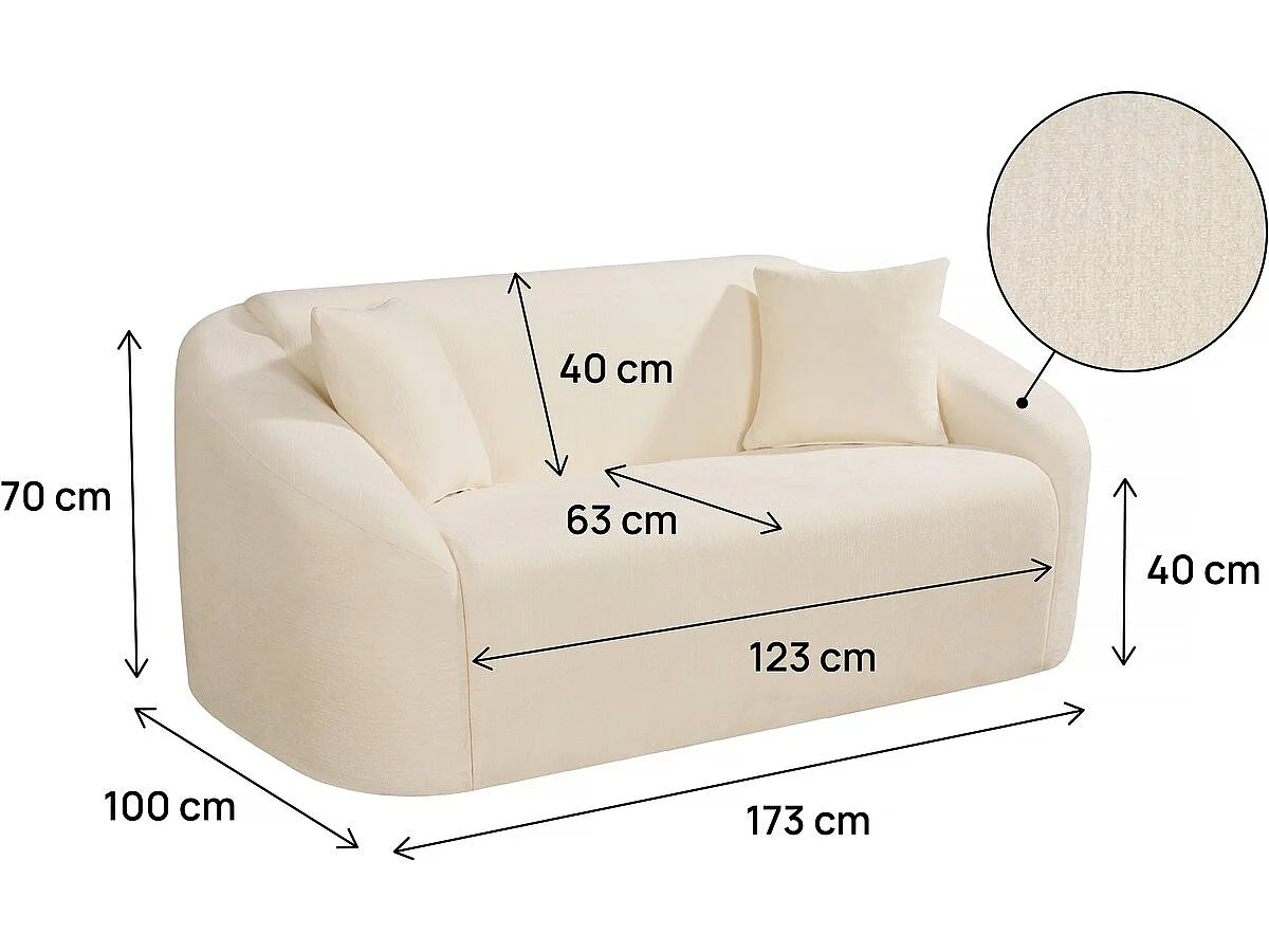 Canapé 2 places en tissu 3D beige ONDINE