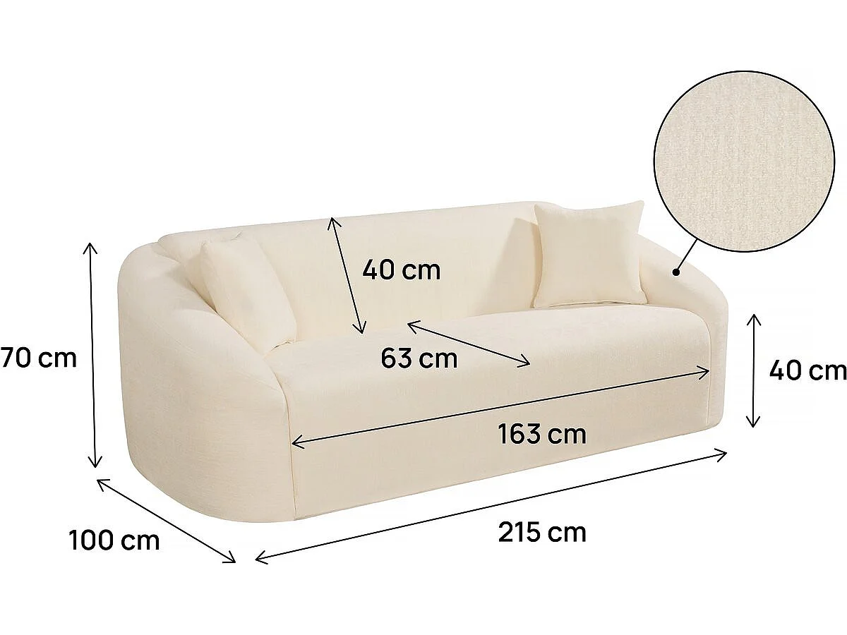 Canapé 3 places en tissu 3D beige ONDINE
