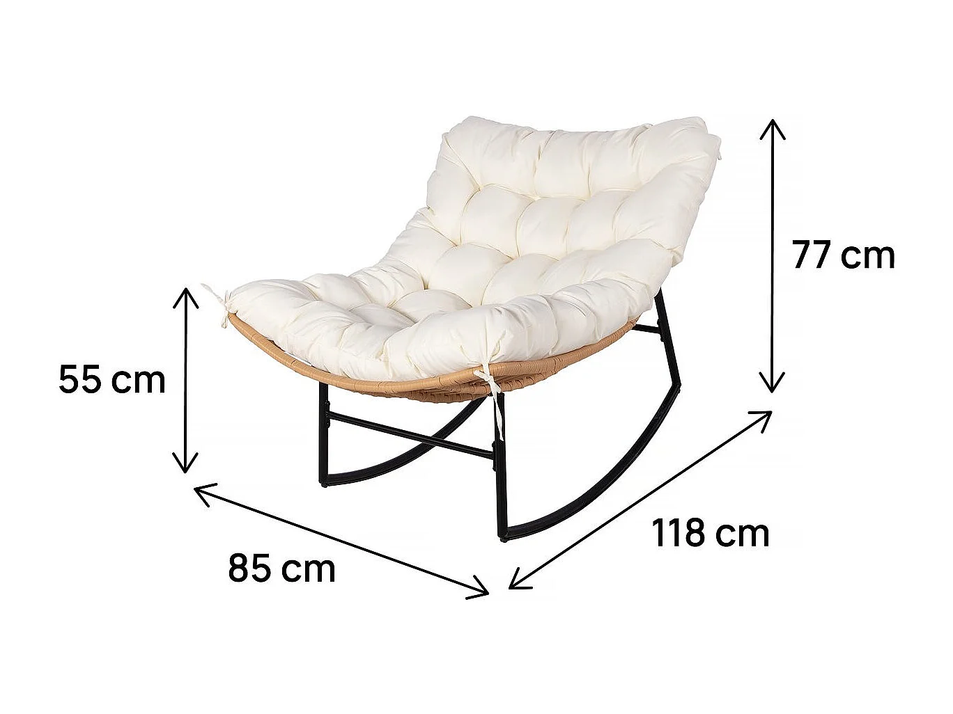 Silla mecedora "Papaya" con cojín para interior/exterior - Beige