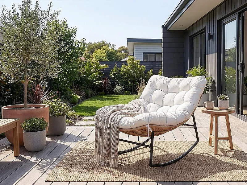 Silla mecedora "Papaya" con cojín para interior/exterior - Beige